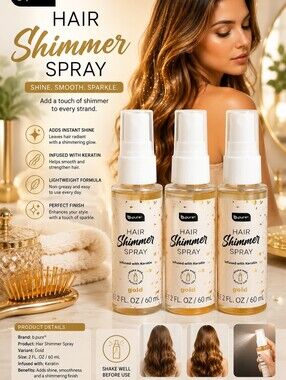 🥳GOLD HAIR SHIMMER SPRAY INFUSED WITH KERATIN BY B.PURE 3x